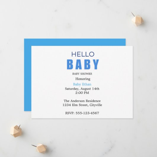 Hello Baby Ethan Shower Invitation (Devant/Arrière en situation)
