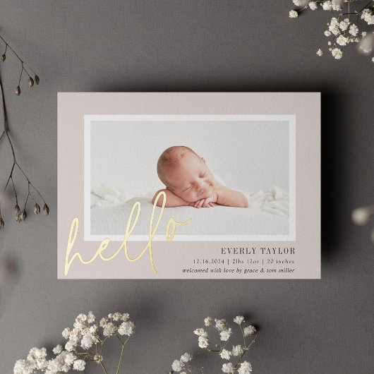 Hello Baby Gold Foil Faire-part de naissance photo