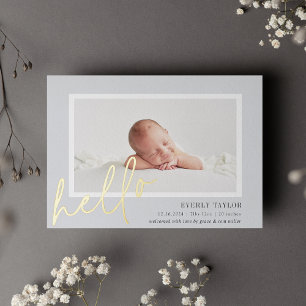 Hello Baby Gold Foil Faire-part de naissance photo