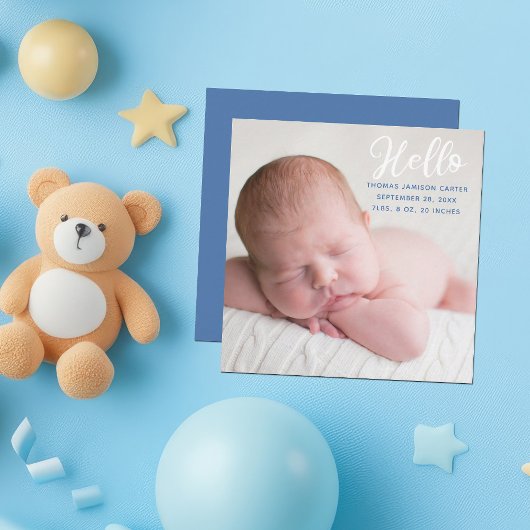 Hello Baby Photo Simple Boy Faire-part de naissanc