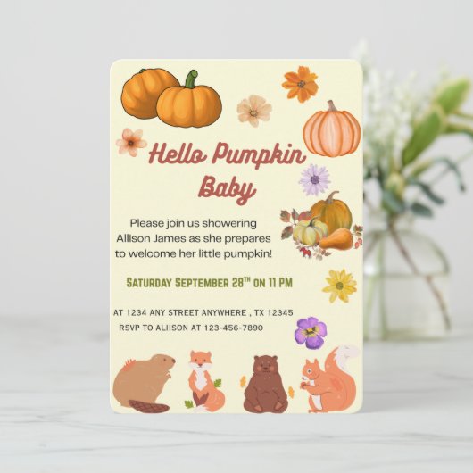 Hello Baby Pumpkin Fall Baby Shower Invitation (Debout devant)