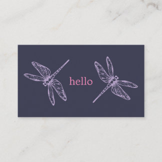 Hello blue purple dragonflies insects illustration visitekaartje