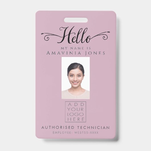 Hello Business Photo ID Identification Plastic Badge (Voorkant)