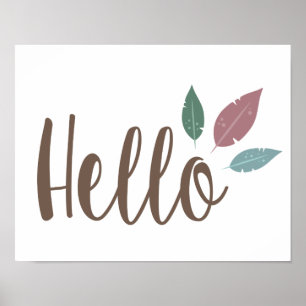 Hello calligraphy feather welcome poster