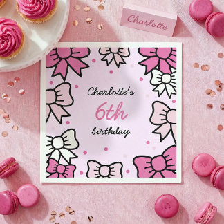 Hello Cutie Cartoon Pink Bow Birthday Party Servet