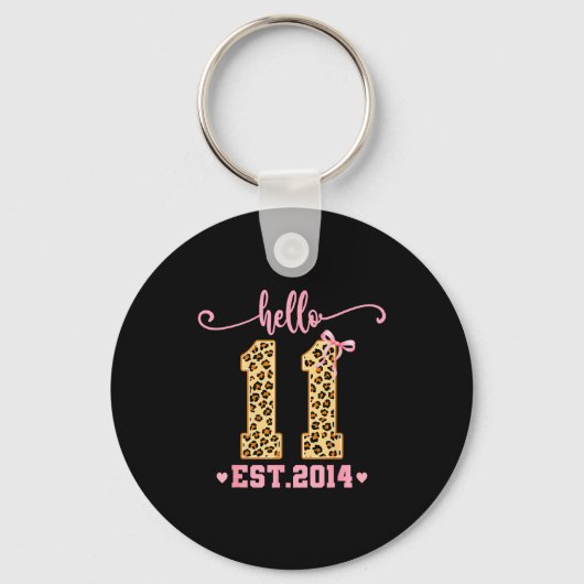 Hello Eleven Est 2014 11th Birthday Coquette Bow L Sleutelhanger (Voorkant)