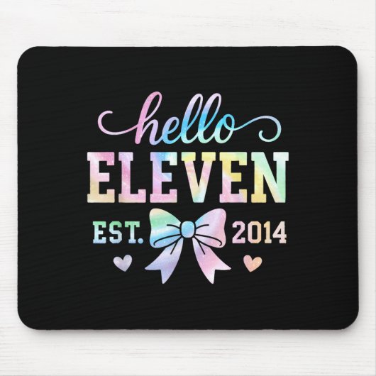 Hello Eleven Est 2014 Coquette Bow 11th Birthday G Muismat (Voorkant)