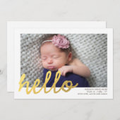 HELLO Faire-part de naissance/ Faux Gold Foil (Devant / Derrière)