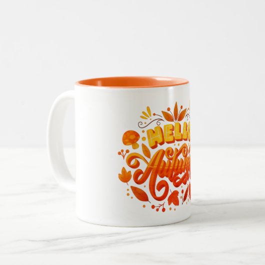 Hello Fall Autumn Leaves Coffee Mug | Cozy Two-Ton (Devant gauche)