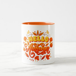 Hello Fall Autumn Leaves Coffee Mug | Cozy Two-Ton