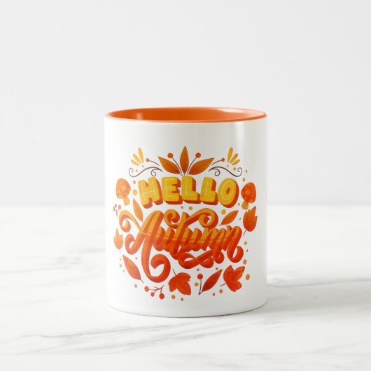 Hello Fall Autumn Leaves Coffee Mug | Cozy Two-Ton (Centre)