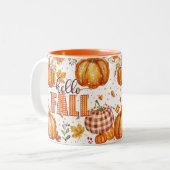 "Hello Fall" Citrouille et Feuille Céramique Mug (Devant gauche)