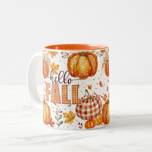 "Hello Fall" Citrouille et Feuille Céramique Mug (Devant gauche)