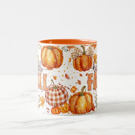 "Hello Fall" Citrouille et Feuille Céramique Mug (Centre)