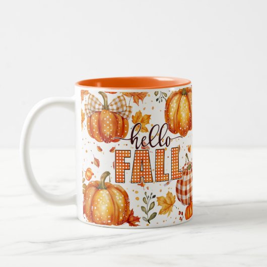 "Hello Fall" Citrouille et Feuille Céramique Mug (Gauche)
