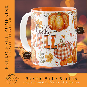 "Hello Fall" Citrouille et Feuille Céramique Mug
