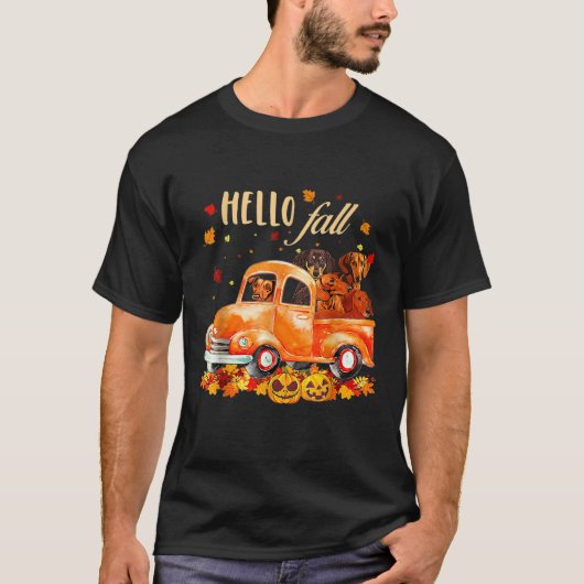 Hello Fall Funny Dachshund  Halloween pumkin  T-shirt (Voorkant)