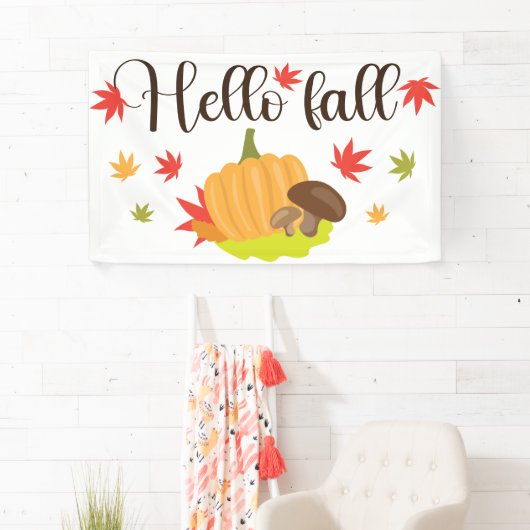 Hello Fall Pumpkin and Mushrooms Autumn  Spandoek (Insitu)