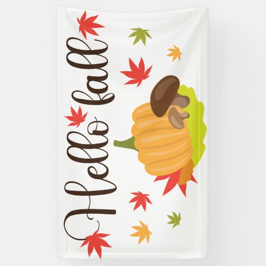 Hello Fall Pumpkin and Mushrooms Autumn  Spandoek (Verticaal)