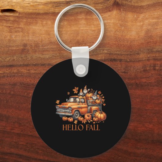 Hello Fall Pumpkin Ckup Truck Gnome Autumn Tree Fa Sleutelhanger (Voorkant)