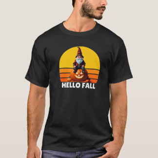 Hello Fall Pumpkin Plaid Truck Gnomes For Hallowee T-shirt