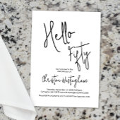 Hello Fifty Black White Script 50th Birthday Kaart