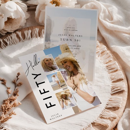 Hello FIFTY' Modern Photo Collage 50th Birthday Kaart