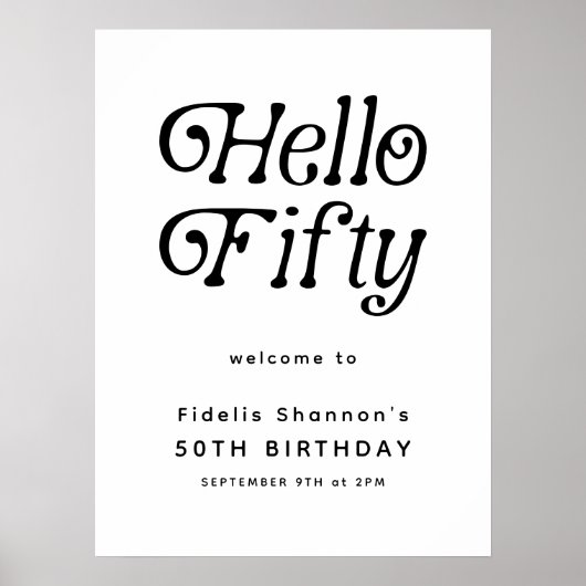 Hello Fifty Retro | Affiche de bienvenue du 50e an (Devant)