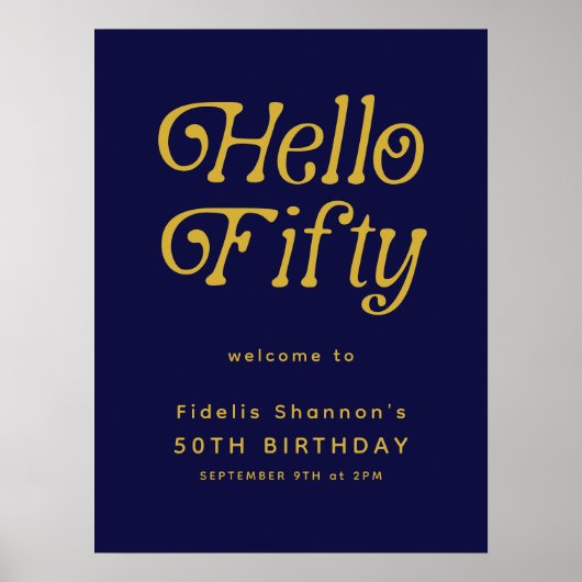 Hello Fifty Retro | Affiche de bienvenue du 50e an (Devant)