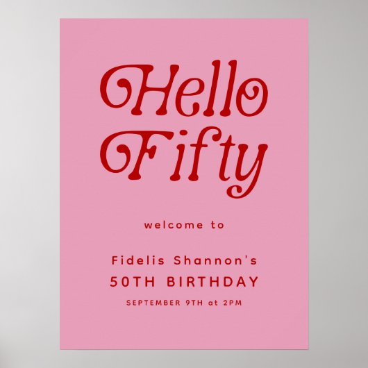 Hello Fifty Retro | Affiche de bienvenue du 50e an (Devant)