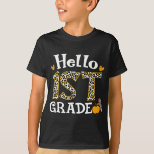 Hello First Grade Leopard print 1st Grade Back To T-shirt