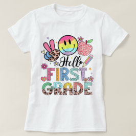 Hello First Grade Teacher Coquette Pencil Bow T-shirt