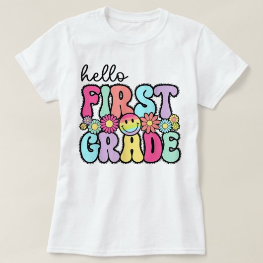 Hello First Grade Teacher Coquette Pencil Bow T-shirt (Design voorkant)