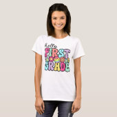 Hello First Grade Teacher Coquette Pencil Bow T-shirt (Voorkant volledig)