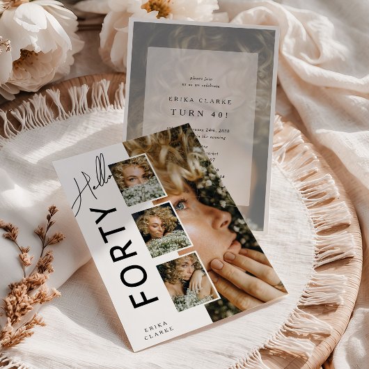 Hello FORTY' Modern Photo Collage 40th Birthday Kaart