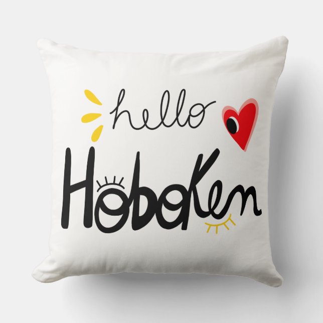 Hello Hoboken New Jersey Fun Throw Pillow Kussen (Voorkant)