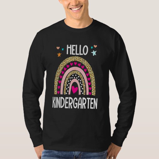 Hello Kindergarten Leopard Rainbow Teacher Back To T-shirt (Voorkant)