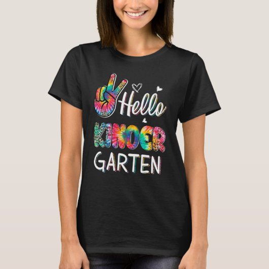 Hello Kindergarten Tie Dye Leopard Graphic Back To T-shirt (Voorkant)