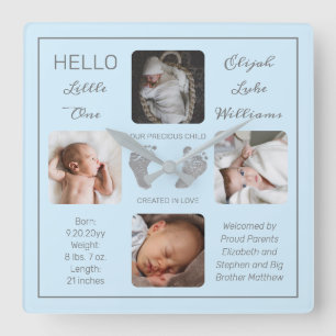 Hello Little One Baby Four Photo Square Wall Clock Vierkante Klok