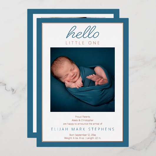 Hello Little Two Photo Baby Faire-part de naissanc (Recto/Verso)