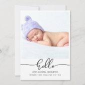 Hello Modern Script Birth Announcement Aankondiging (Voorkant)