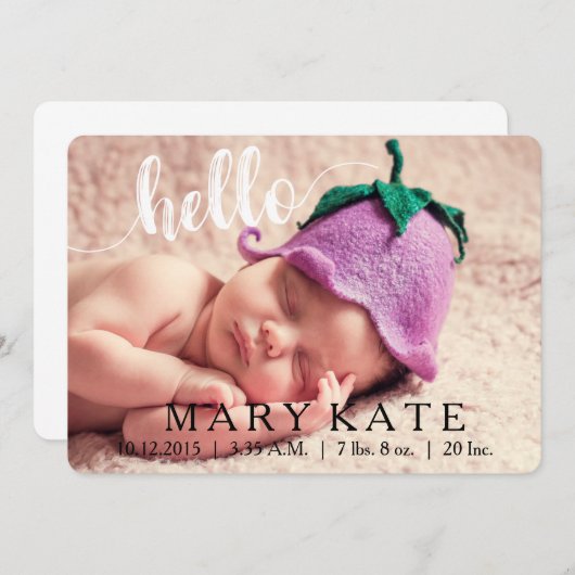 HELLO MODERNE FAIRE-PART DE NAISSANCE PHOTOCARD BL (Devant / Derrière)