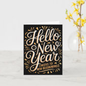 Hello New Year Cheers To New Beginnings Celebratio Kaart (Gele Bloem)