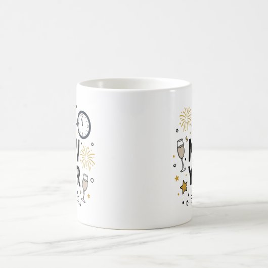 Hello New Year Cute Hand-Drawn Fireworks Mug (Centre)