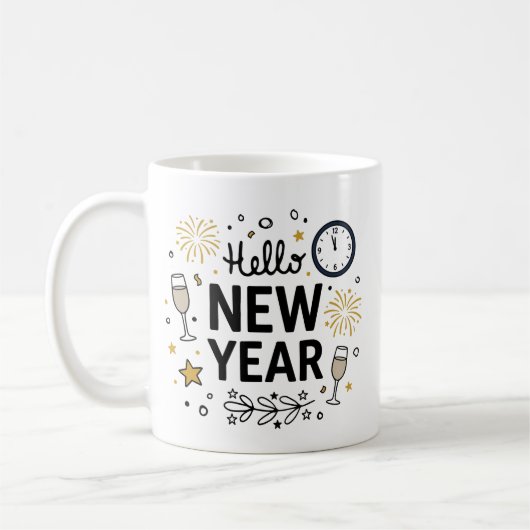 Hello New Year Cute Hand-Drawn Fireworks Mug (Gauche)