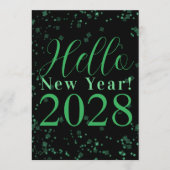 Hello New Year! New Year's Eve Green Black Sparkle Kaart (Voorkant)