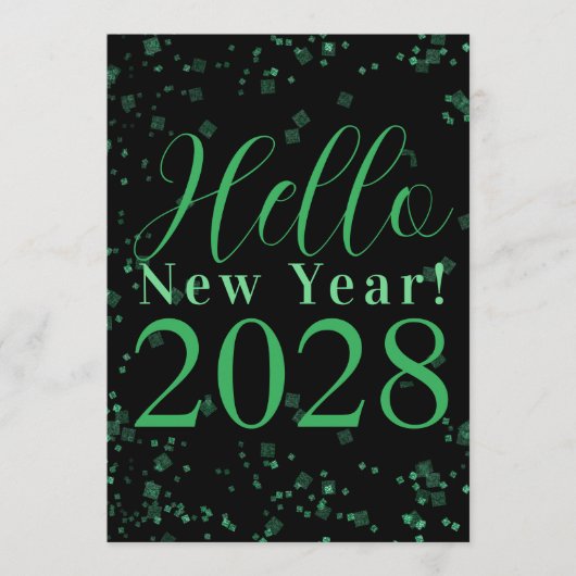 Hello New Year! New Year's Eve Green Black Sparkle Kaart (Voorkant)