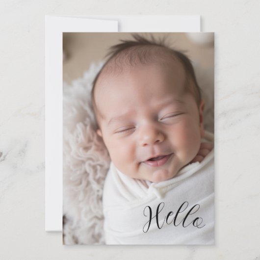 “Hello” Personalized Photo Birth Announcement Card (Voorkant)