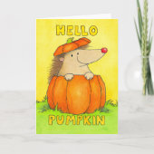 Hello Pumpkin - Hedgehog in a Pumpkin Greeting Kaart (Voorkant)