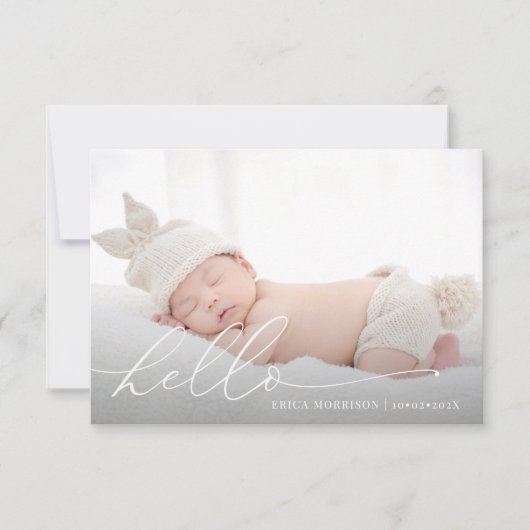 hello script moderne faire-part de naissance carte (Devant)